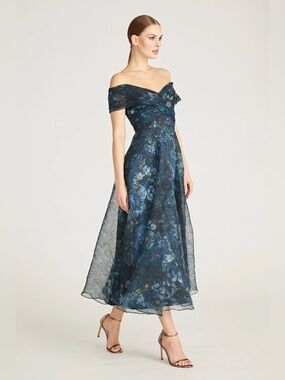 THEIA Auden Off Shoulder Midi Dress | 8 NWT Alfresco Floral